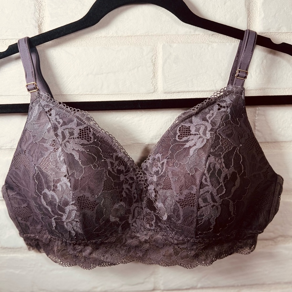 NWT Soma Signature Lace Longline Wireless Lined Bralette L Excalibur Grey #0465